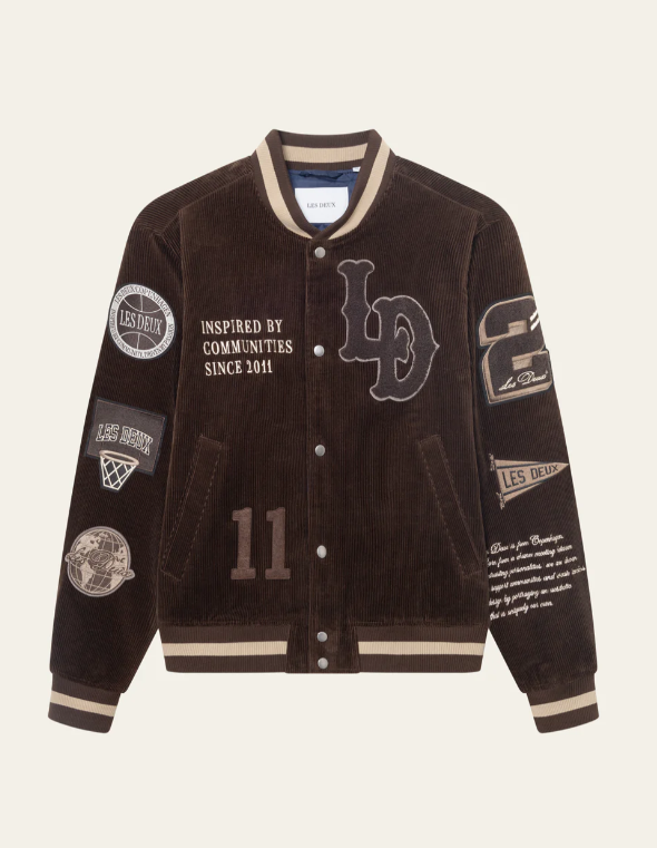 Chaqueta universitaria de pana corte regular marrón pizarra